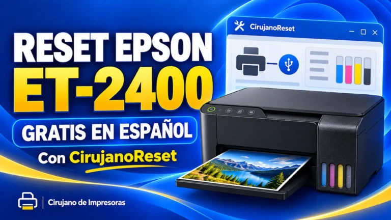 Reset Epson ET-2400 gratis en español con CirujanoReset, con ilustración de una impresora EcoTank